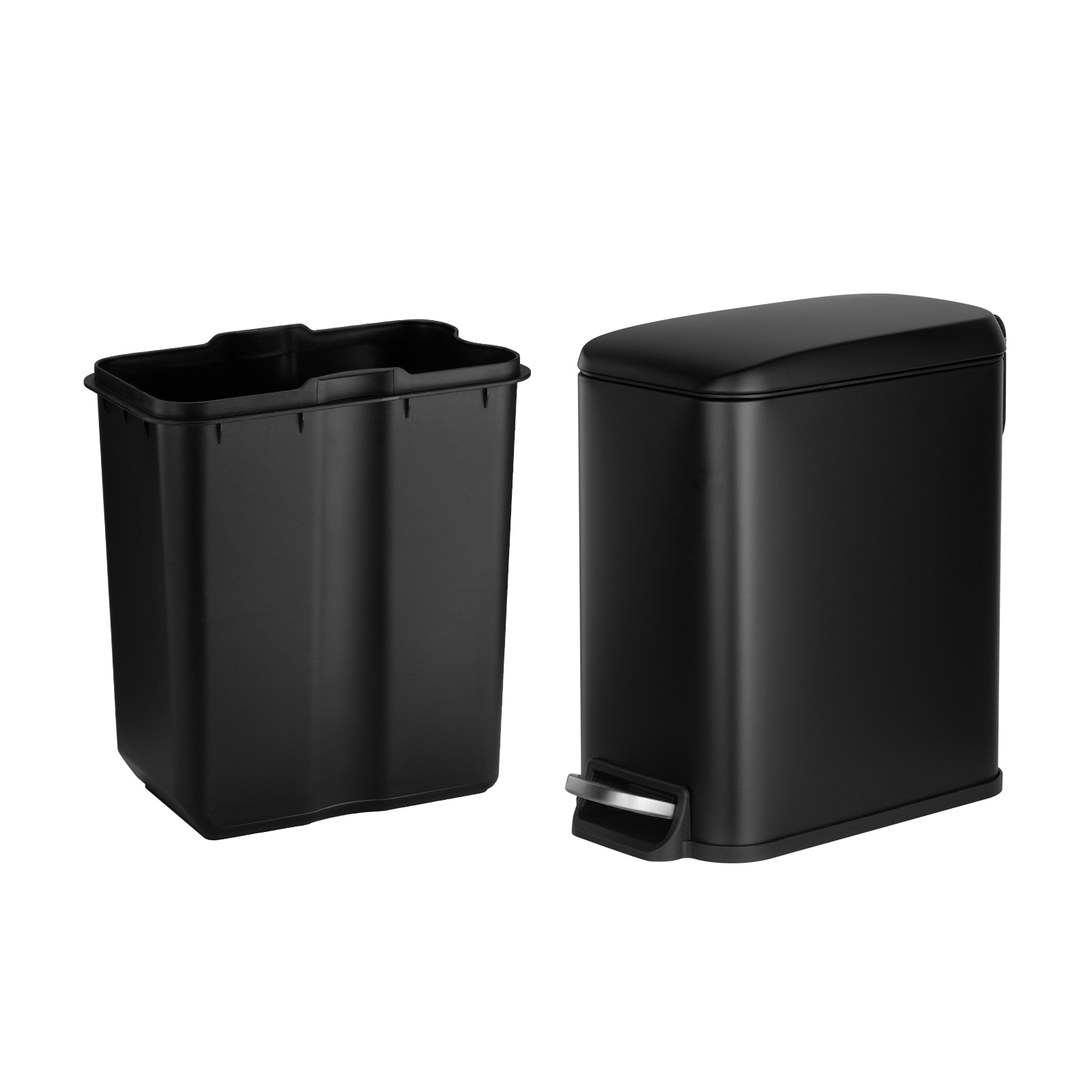 Slim Bathroom Trash Can With Step Pedal And Soft Close Lid Black_voghion.com